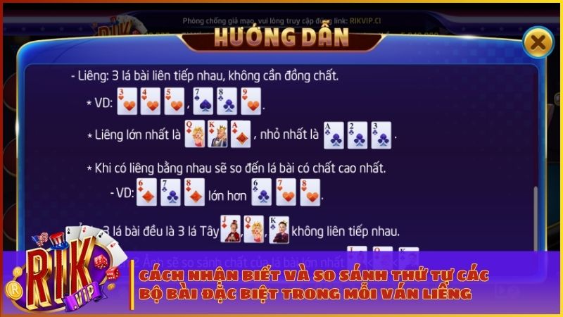 Game Bài Liêng RIKVIP: Luật Chơi Chi Tiết, Thứ Tự Tay Bài Và Bí Kíp "Tố" Bất Bại 3 Điểm qua các tổ hợp bài đặc biệt giúp bạn dễ dàng nhận biết ưu thế của chính mình