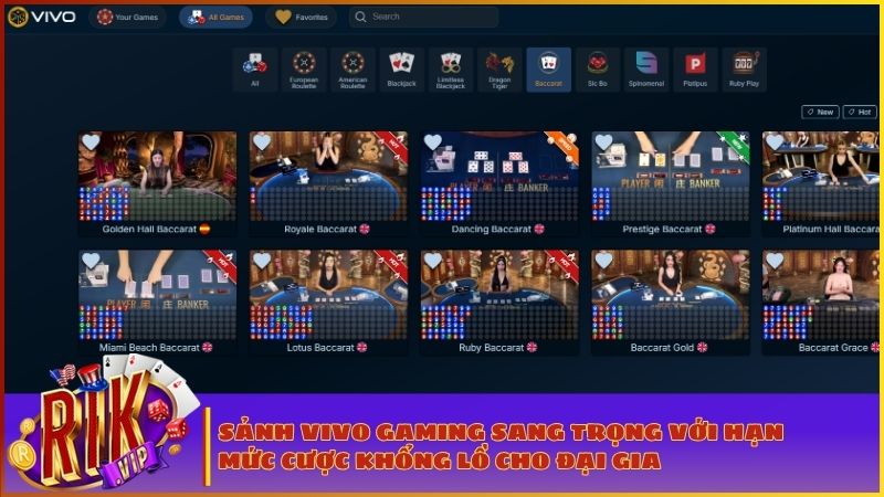 Baccarat Live RIKVIP: Thế Giới Live Casino Thượng Lưu Từ Evolution, Ezugi Và Vivo Gaming 3 Theo dõi mọi góc quay sắc nét tại sảnh Casino trực tuyến Vivo Gaming